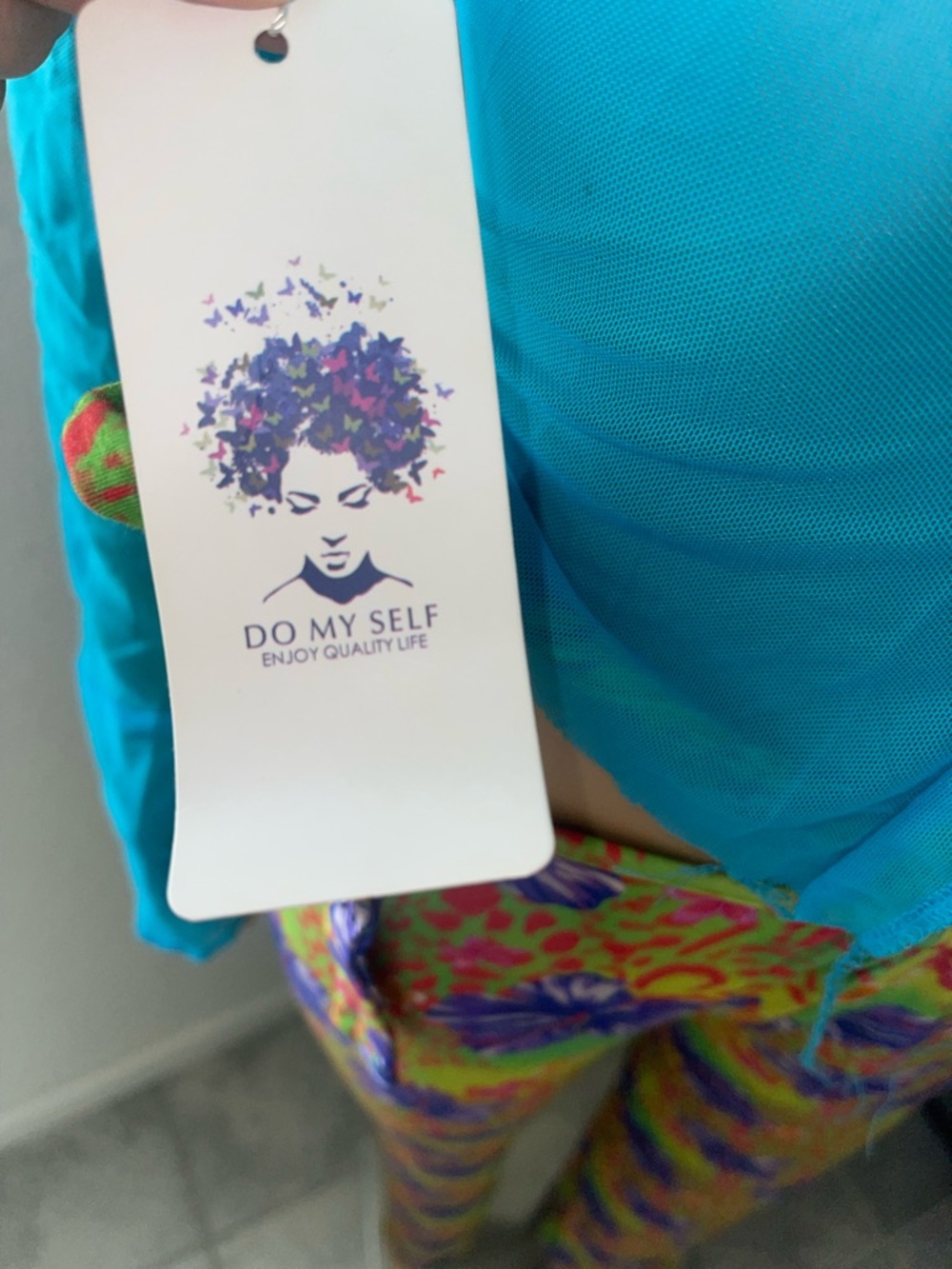 Hand made mesh Turquoise Long-Sleeve Top - Picture 3 of 4